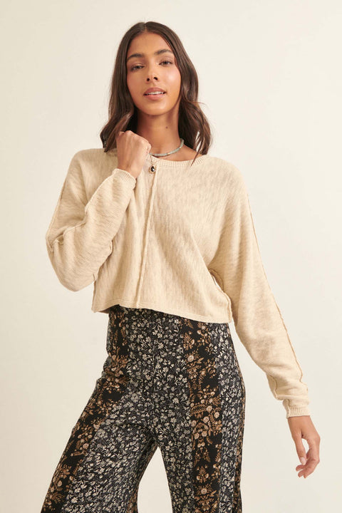 Sunset Drive Exposed-Seam Cropped Sweater