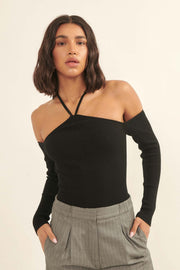 Body Beautiful Rib-Knit Cold Shoulder Bodysuit - ShopPromesa