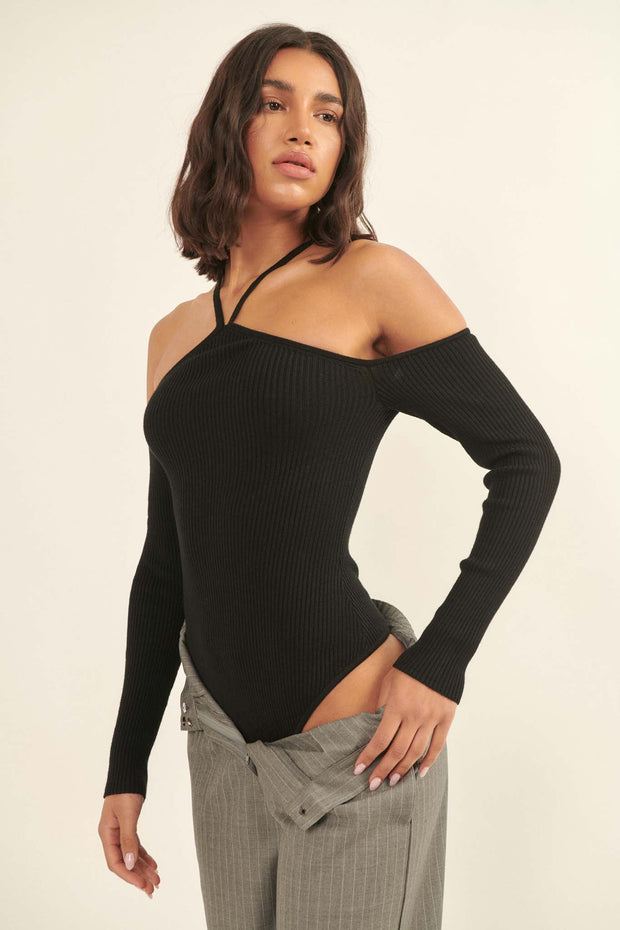 Body Beautiful Rib-Knit Cold Shoulder Bodysuit - ShopPromesa