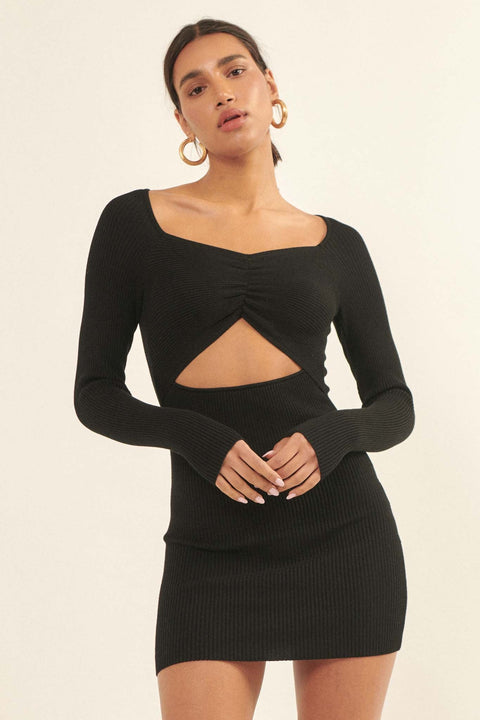 Flaunt It Cutout Rib-Knit Mini Sweater Dress - ShopPromesa