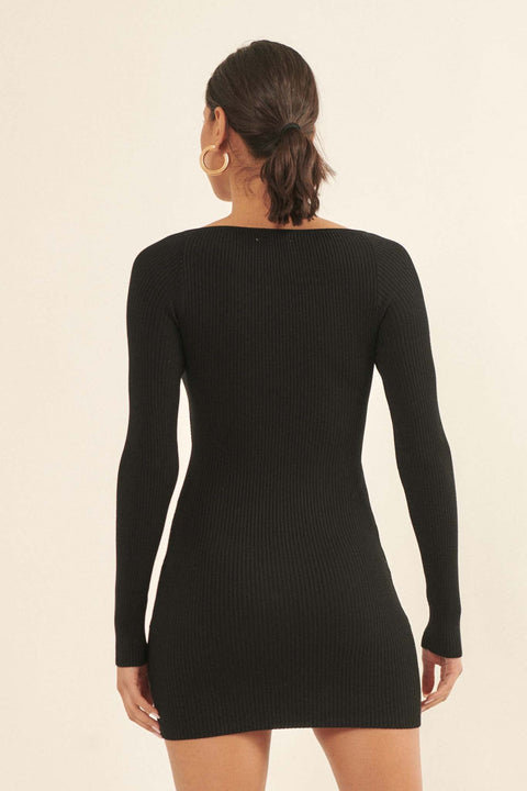 Flaunt It Cutout Rib-Knit Mini Sweater Dress - ShopPromesa