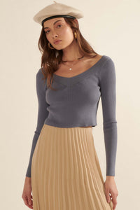 Love Notes Cropped Rib-Knit V-Neck Sweater - ShopPromesa