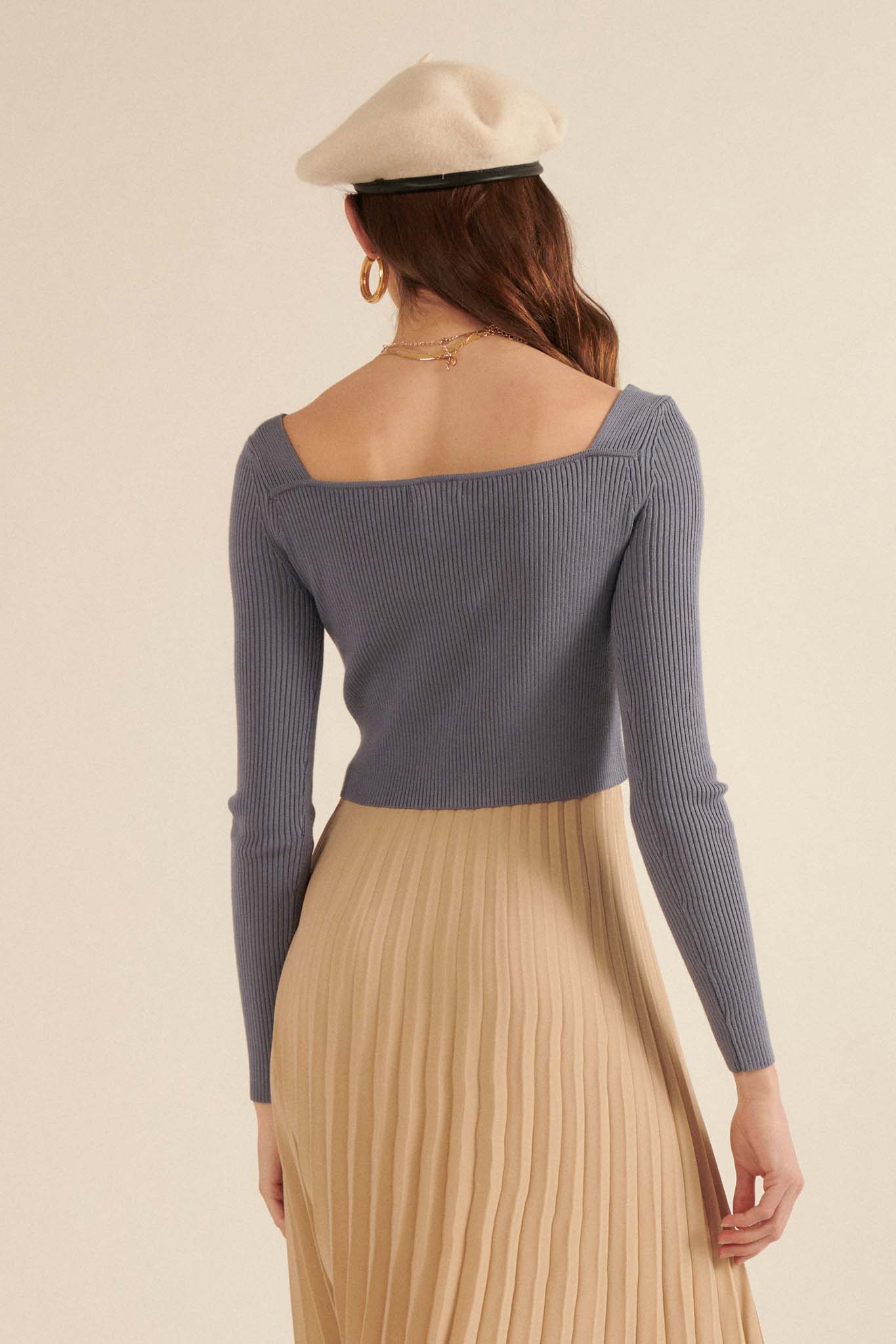 Love Notes Cropped Rib-Knit V-Neck Sweater - ShopPromesa