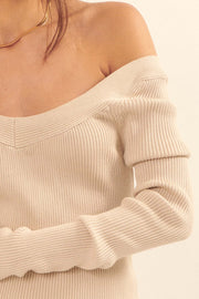 Love Notes Cropped Rib-Knit V-Neck Sweater - ShopPromesa