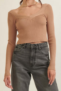 Love Notes Cropped Rib-Knit V-Neck Sweater - ShopPromesa