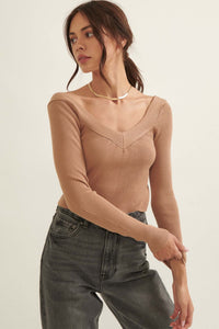 Love Notes Cropped Rib-Knit V-Neck Sweater - ShopPromesa