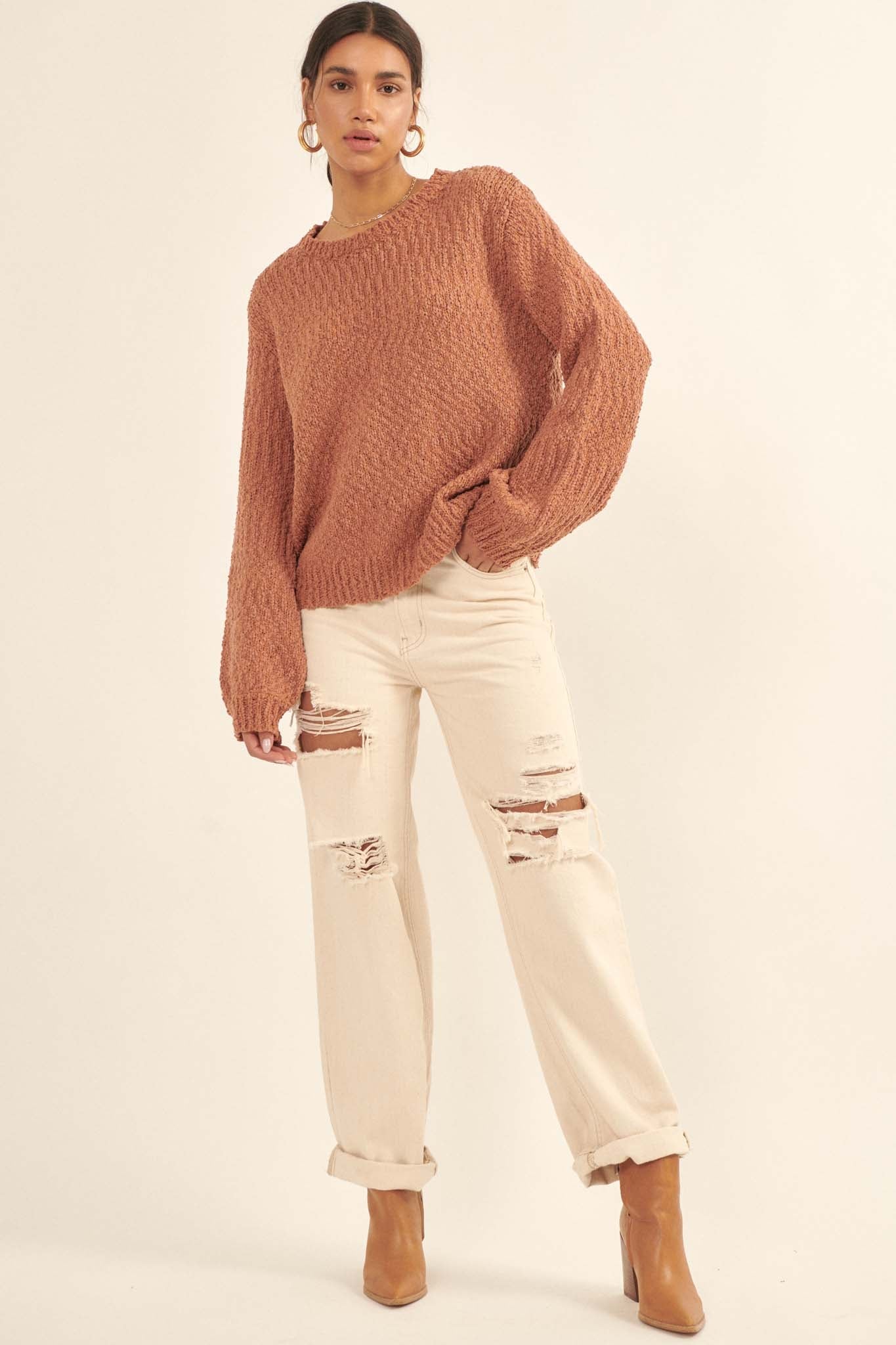 Peaceful Feeling Popcorn Knit Sweater - ShopPromesa