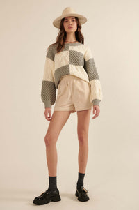 Queen's Gambit Cable Knit Checkerboard Sweater - ShopPromesa