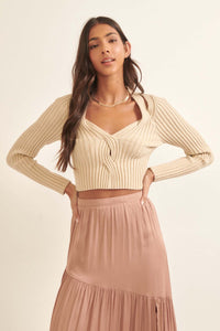 On Lock Cropped Rib-Knit Keyhole Sweater - ShopPromesa