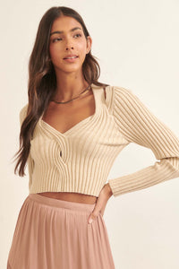 On Lock Cropped Rib-Knit Keyhole Sweater - ShopPromesa