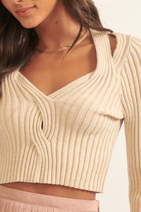 On Lock Cropped Rib-Knit Keyhole Sweater - ShopPromesa