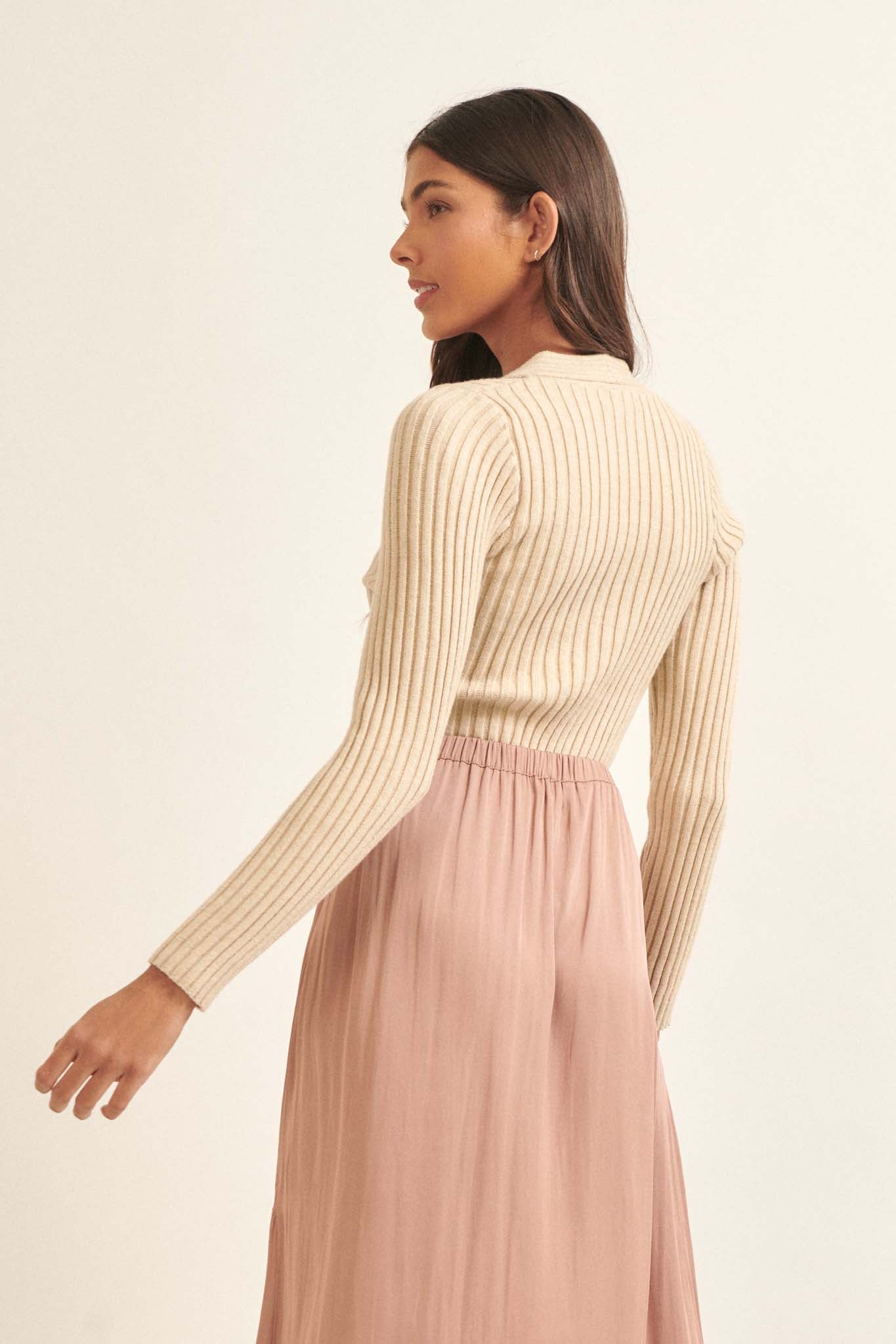 On Lock Cropped Rib-Knit Keyhole Sweater - ShopPromesa