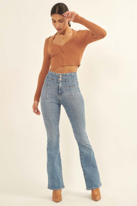 On Lock Cropped Rib-Knit Keyhole Sweater - ShopPromesa