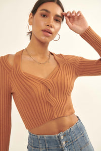 On Lock Cropped Rib-Knit Keyhole Sweater - ShopPromesa