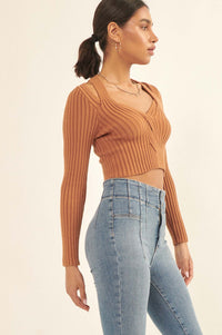 On Lock Cropped Rib-Knit Keyhole Sweater - ShopPromesa