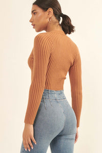 On Lock Cropped Rib-Knit Keyhole Sweater - ShopPromesa