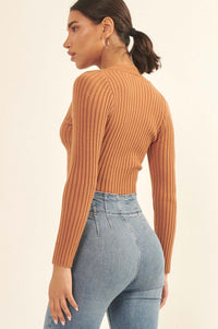 On Lock Cropped Rib-Knit Keyhole Sweater - ShopPromesa