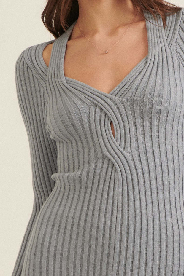 Going Vogue Rib-Knit Keyhole Mini Sweater Dress - ShopPromesa