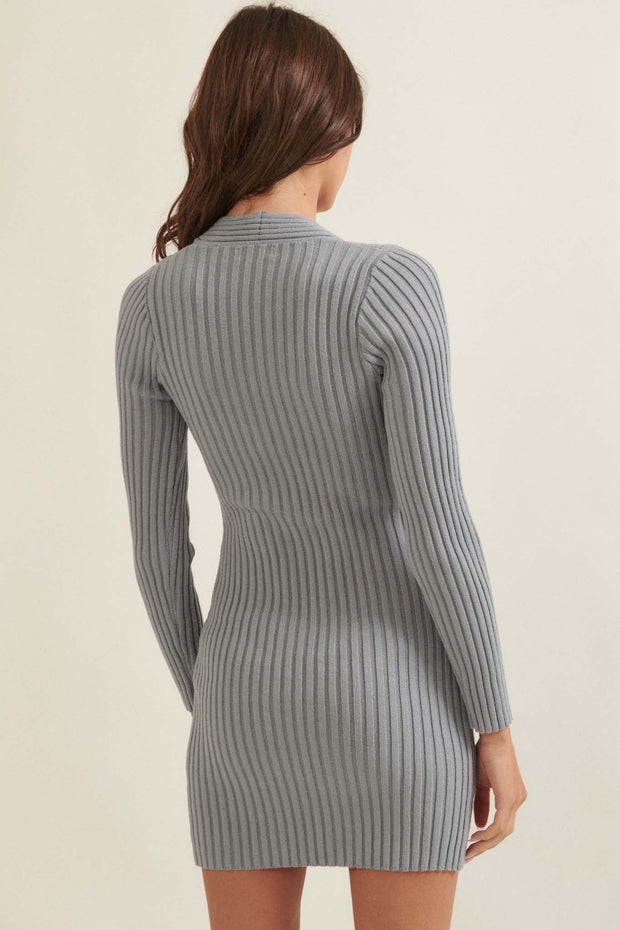 Going Vogue Rib-Knit Keyhole Mini Sweater Dress - ShopPromesa