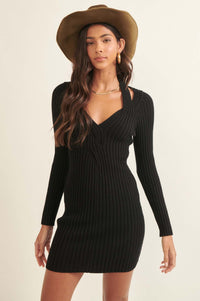 Going Vogue Rib-Knit Keyhole Mini Sweater Dress - ShopPromesa