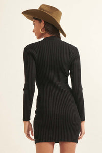 Going Vogue Rib-Knit Keyhole Mini Sweater Dress - ShopPromesa