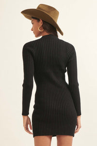 Going Vogue Rib-Knit Keyhole Mini Sweater Dress - ShopPromesa