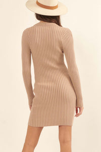 Going Vogue Rib-Knit Keyhole Mini Sweater Dress - ShopPromesa