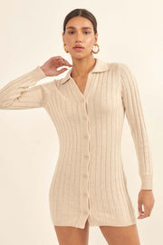 Dear Diary Keyhole-Back Cardigan Sweater Dress - ShopPromesa