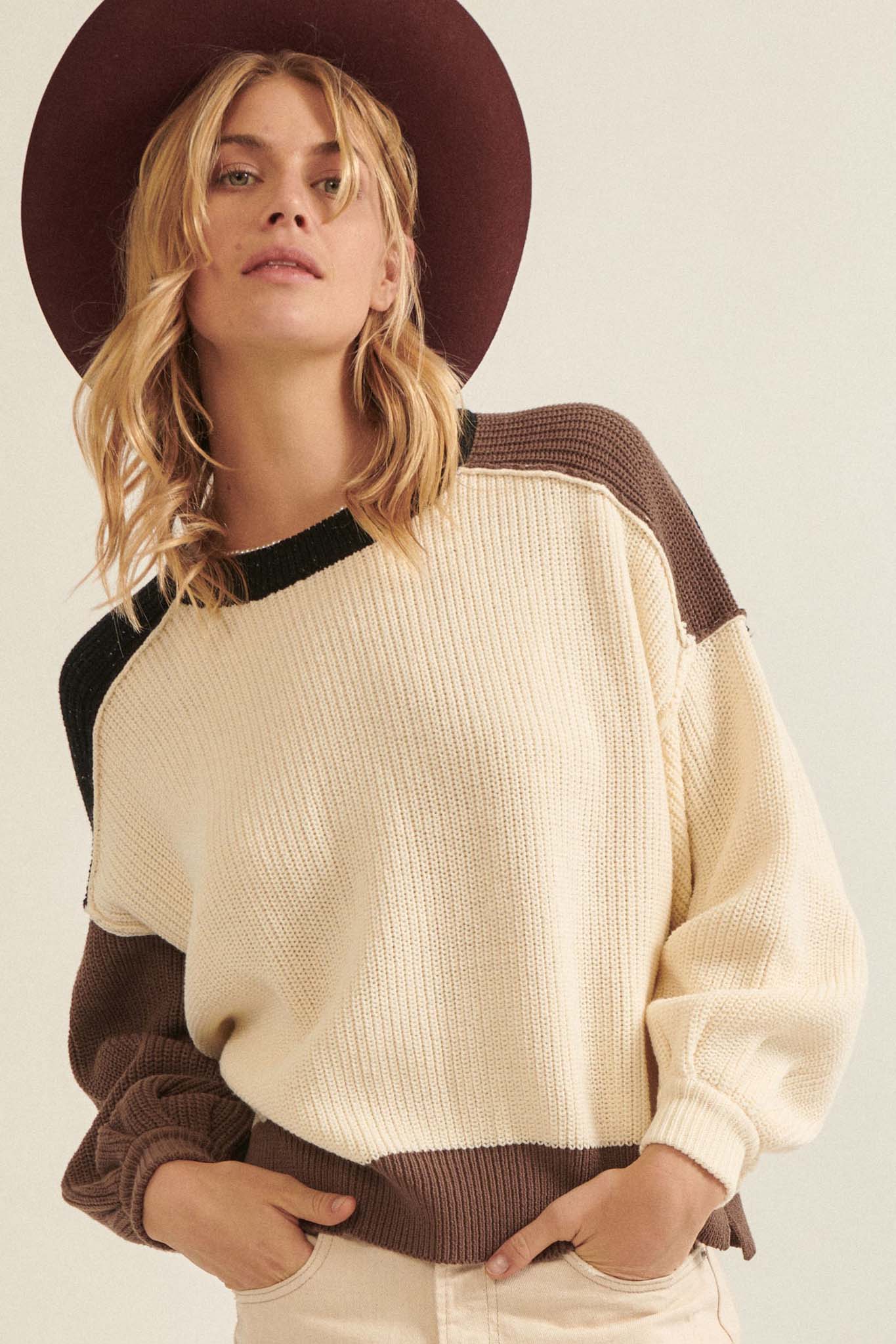 Good Earth Colorblock Exposed-Seam Sweater - ShopPromesa