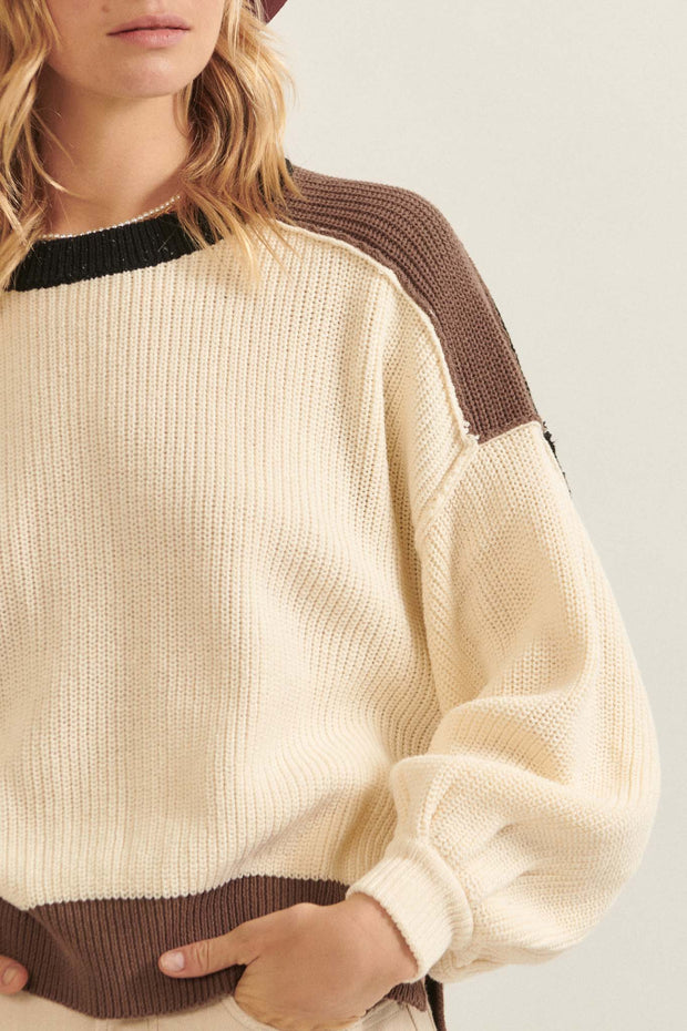 Good Earth Colorblock Exposed-Seam Sweater - ShopPromesa