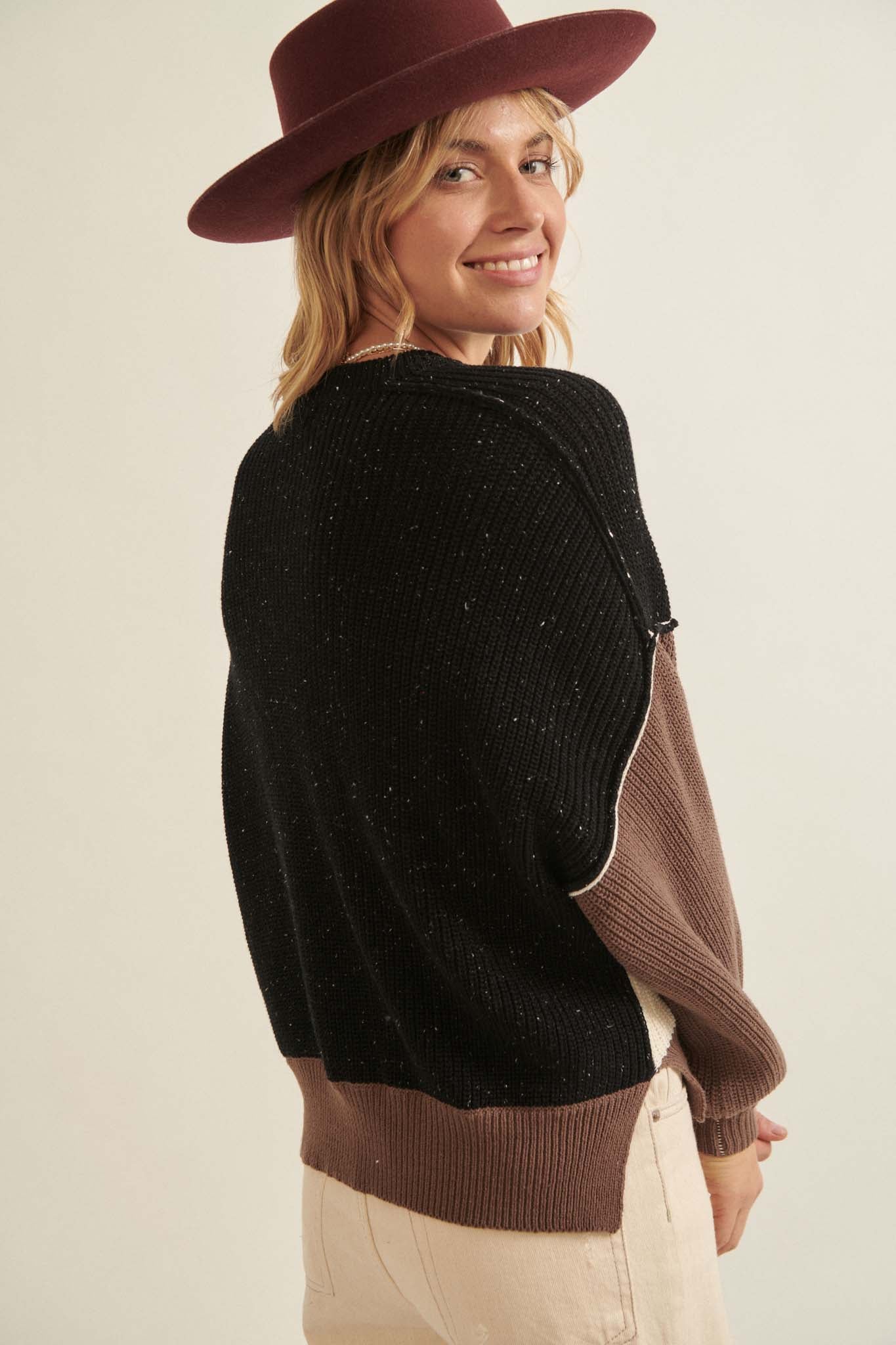 Good Earth Colorblock Exposed-Seam Sweater - ShopPromesa