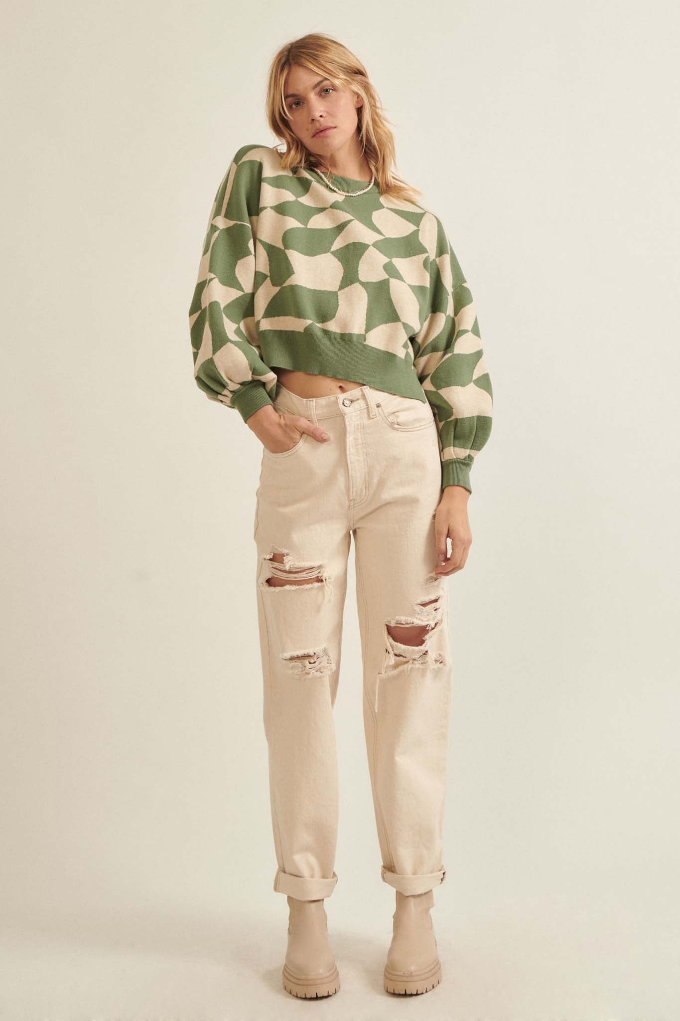 Queen's Row Abstract Checkerboard Sweater - ShopPromesa