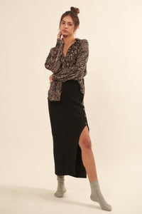 Warm Soul Buttoned Rib-Knit Midi Sweater Skirt - ShopPromesa