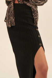 Warm Soul Buttoned Rib-Knit Midi Sweater Skirt - ShopPromesa