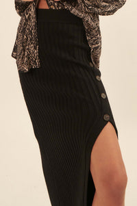 Warm Soul Buttoned Rib-Knit Midi Sweater Skirt - ShopPromesa