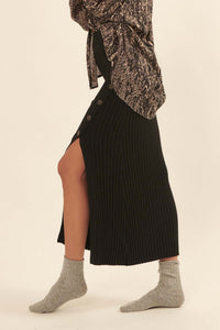 Warm Soul Buttoned Rib-Knit Midi Sweater Skirt - ShopPromesa