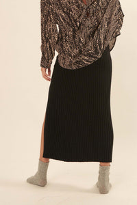 Warm Soul Buttoned Rib-Knit Midi Sweater Skirt - ShopPromesa