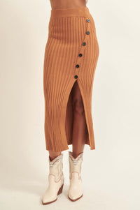 Warm Soul Buttoned Rib-Knit Midi Sweater Skirt - ShopPromesa