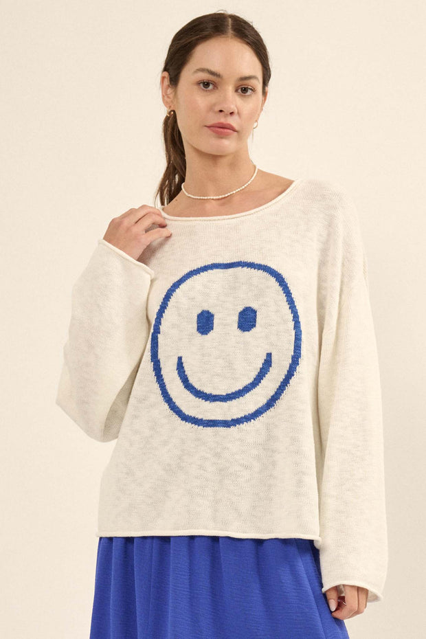 Smile a While Smiley Face Graphic Sweater - ShopPromesa
