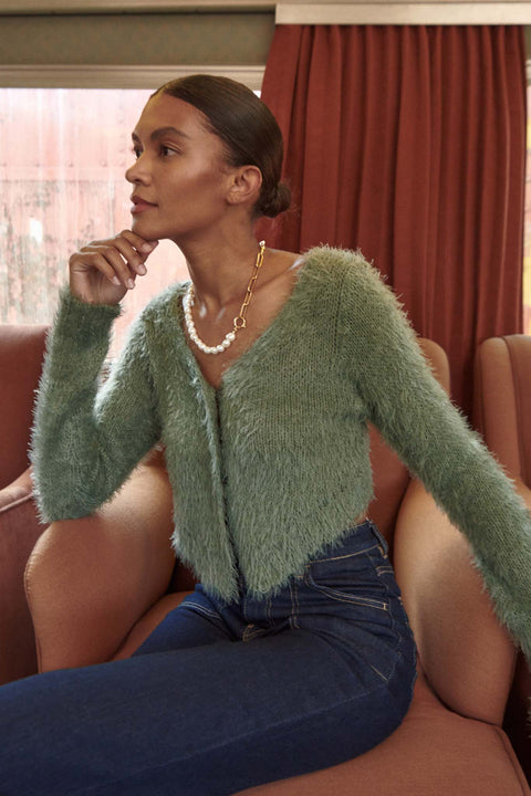 Fuzzy Hooked In Cropped Cardigan
