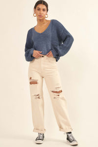 Good Vibes Two-Tone V-Neck Sweater - ShopPromesa