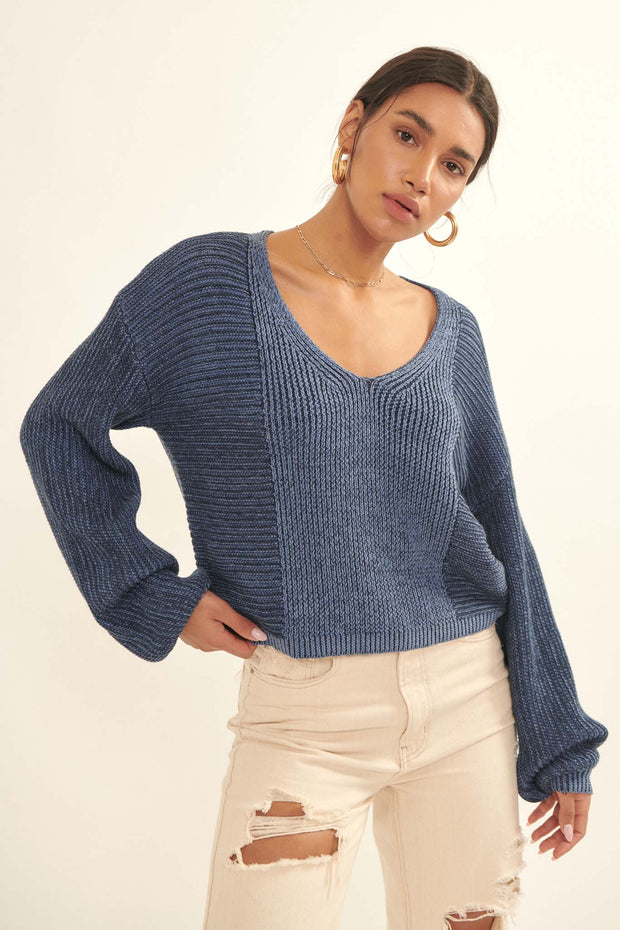 Good Vibes Two-Tone V-Neck Sweater - ShopPromesa