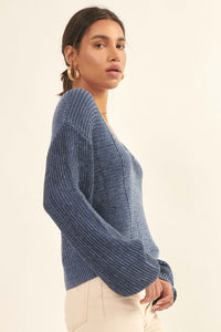 Good Vibes Two-Tone V-Neck Sweater - ShopPromesa