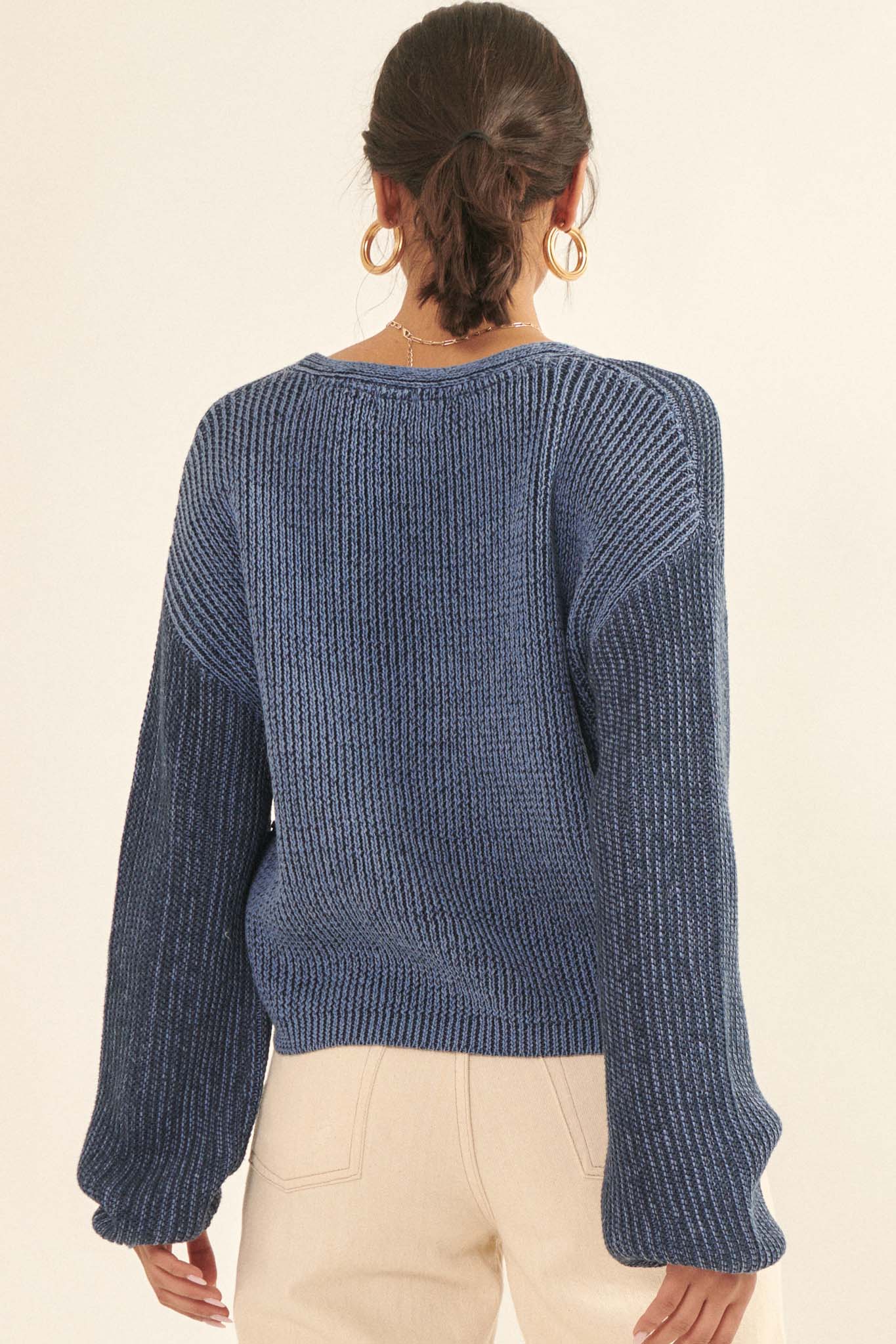 Good Vibes Two-Tone V-Neck Sweater - ShopPromesa