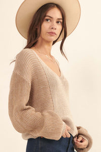 Good Vibes Two-Tone V-Neck Sweater - ShopPromesa