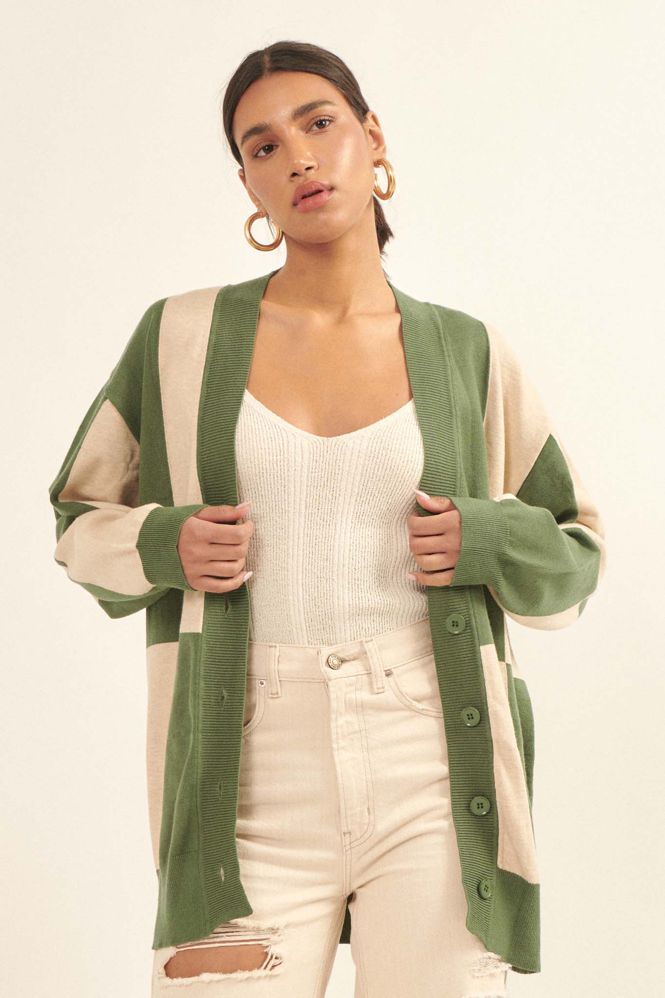 Modern Icon Colorblock Button-Front Cardigan - ShopPromesa