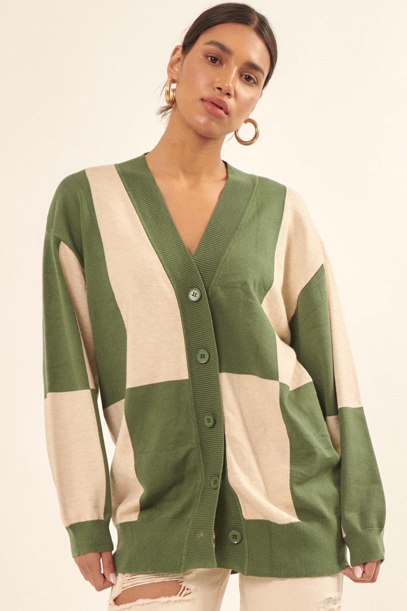 Modern Icon Colorblock Button-Front Cardigan - ShopPromesa