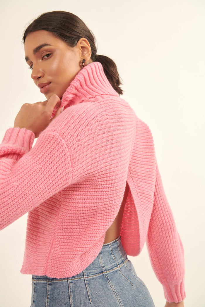 Back to You Surplice-Back Turtleneck Sweater - ShopPromesa