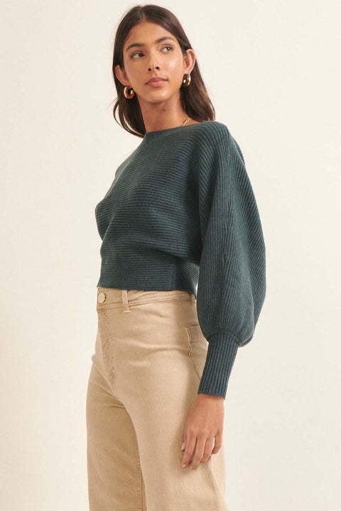 Fine Lines Cropped Rib-Knit Boatneck Sweater - ShopPromesa