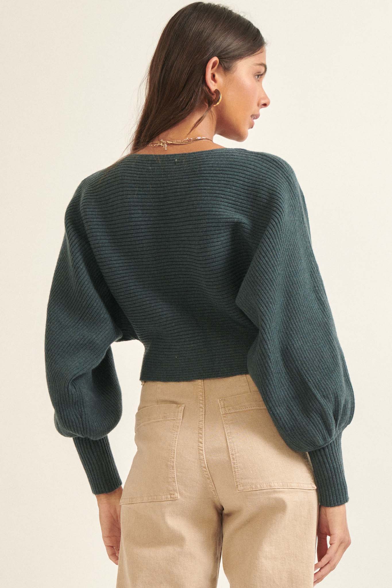 Fine Lines Cropped Rib-Knit Boatneck Sweater - ShopPromesa